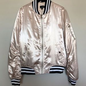 Top Shop Pink Satin Bomber Letterman Jacket size 8
